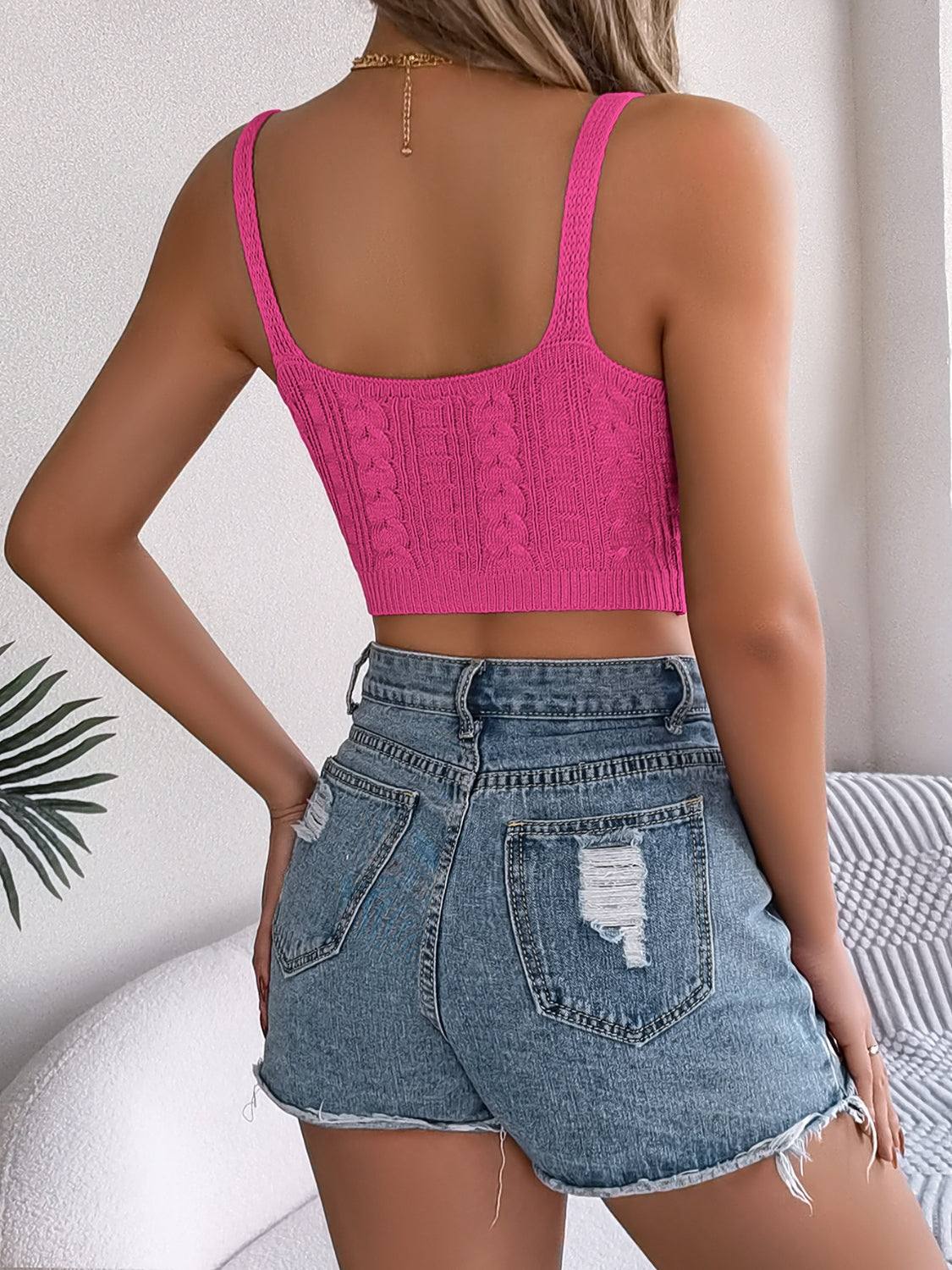 Cable-Knit Short Cami - Chic & Versatile Knitwear