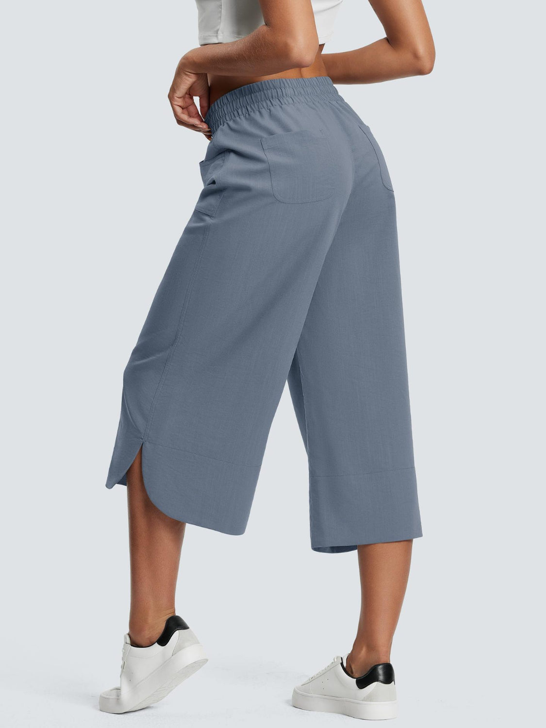 Cross Wide Leg Jeans with Pockets & Drawstring - Plus Size Available Dusty Blue