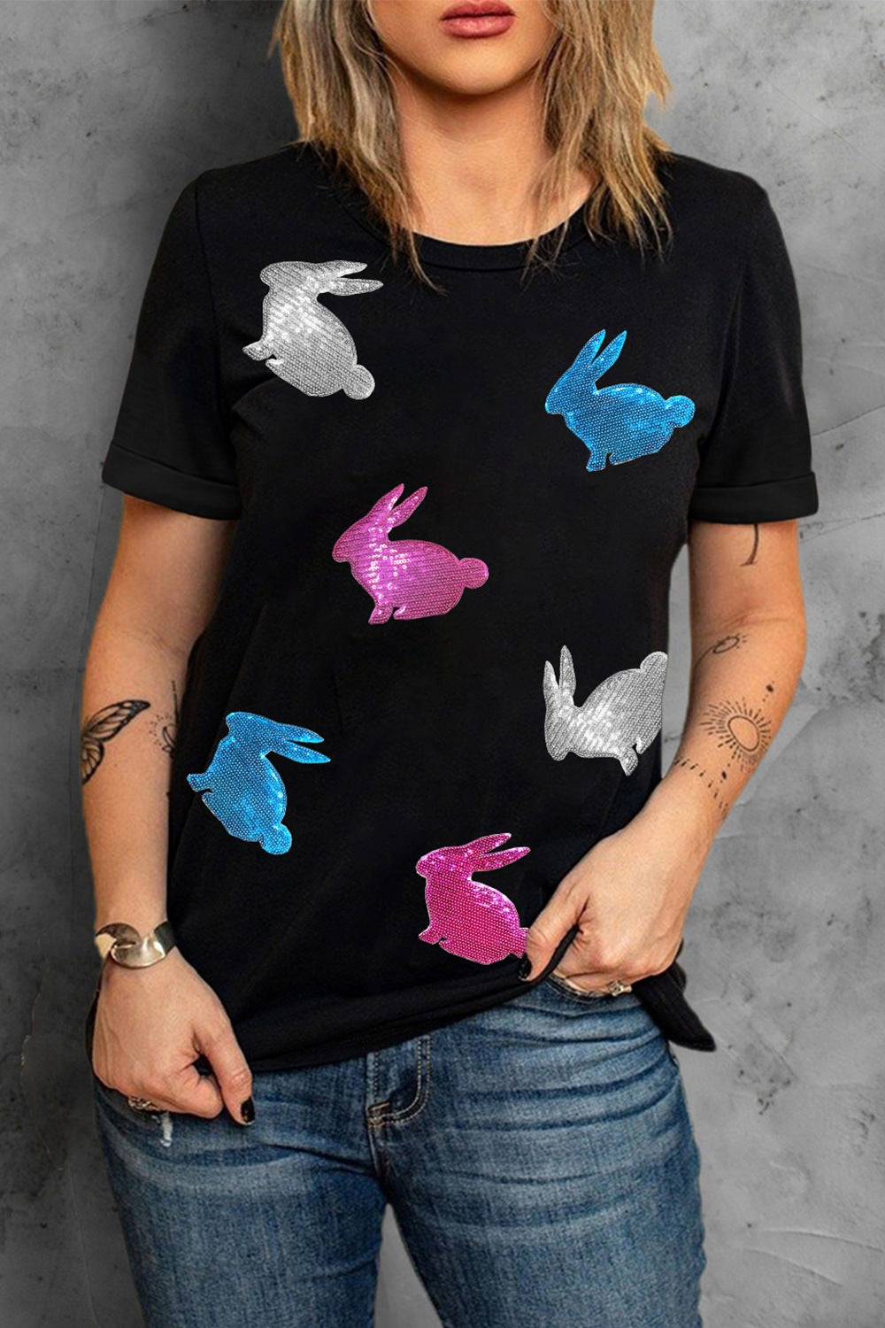 Easter Bunny T-Shirt - Sparkly & Festive Holiday Tee Black