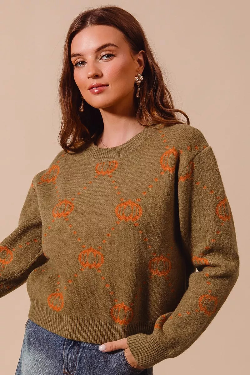SO ME Pumpkin Rhombus Oversized Festive Sweater for Halloween & Thanksgiving