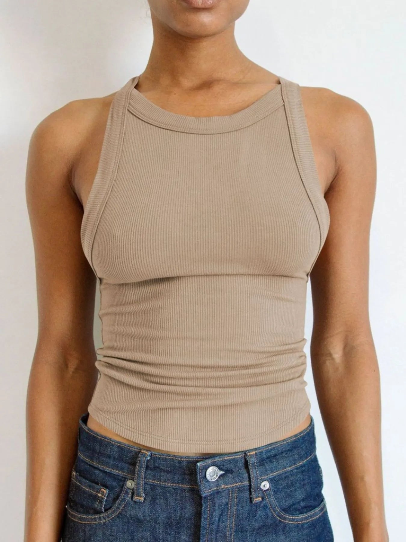 Asymmetrical Ribbed Back Crop Tank Top