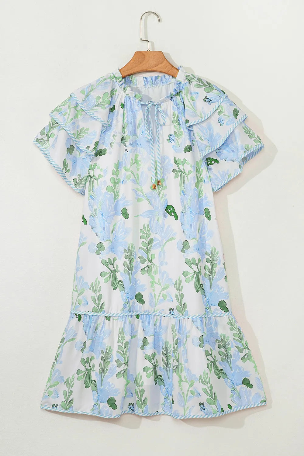 Floral Contrast Edge Mini Dress - Ruffled Short Sleeve Summer Look