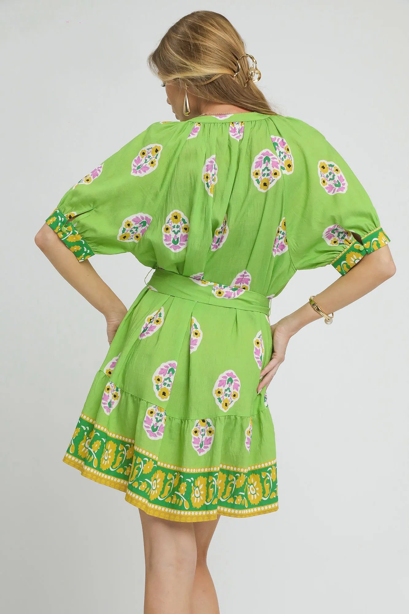 Umgee Boho Floral Tie Waist Shirt Dress