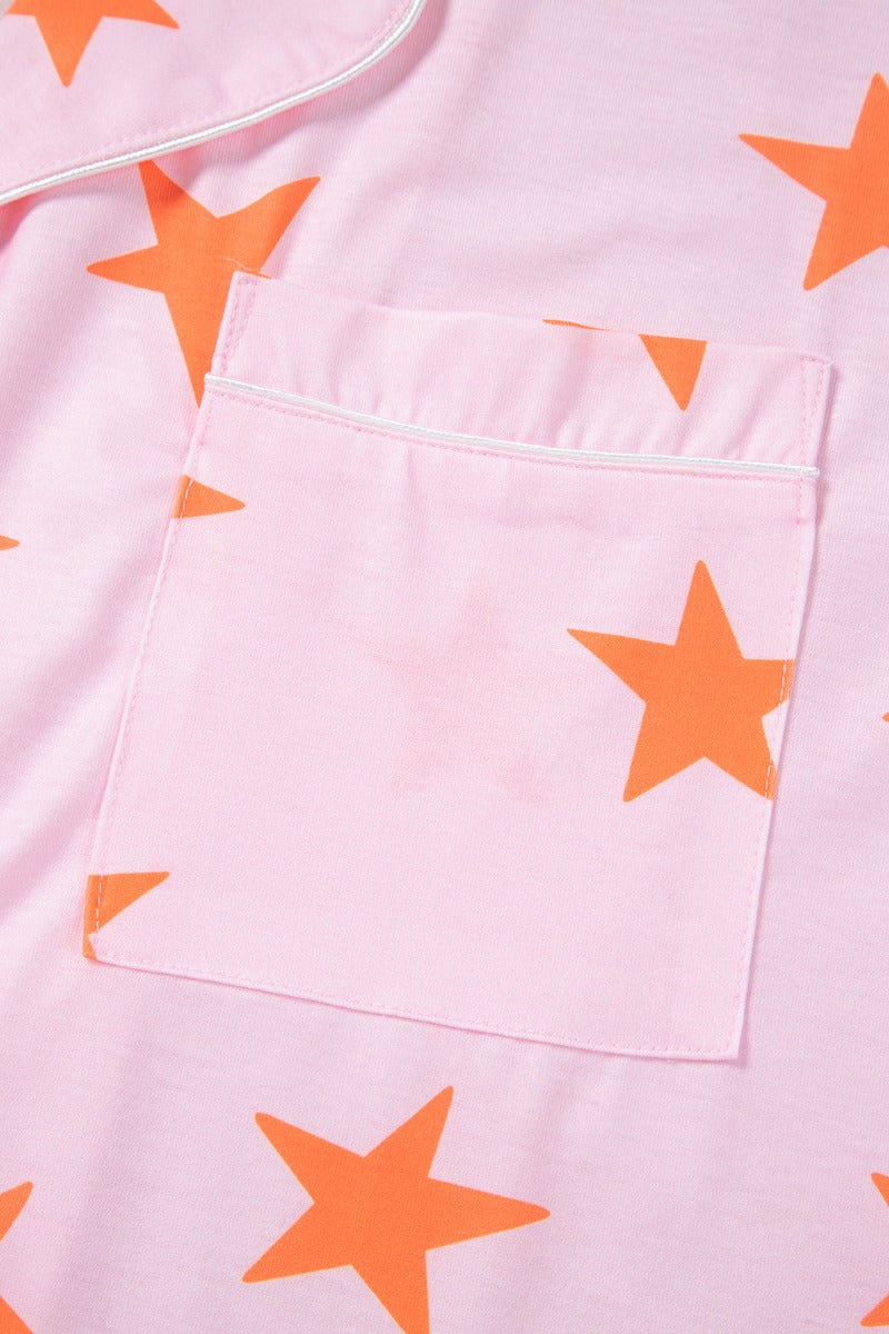 Star Print Short Sleeve Shirt & Shorts Set - Trendy & Comfy