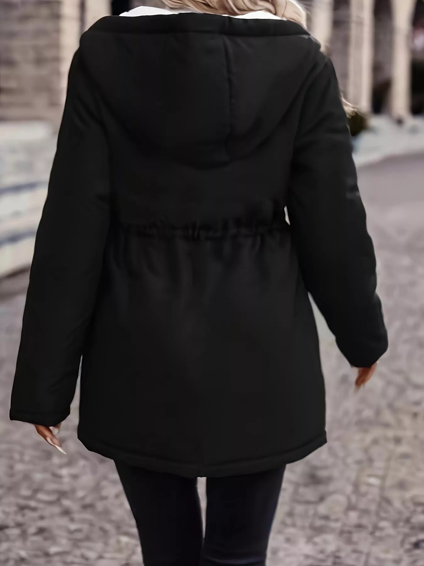Cozy Drawstring Long Sleeve Hooded Jacket with Zipper & Pockets