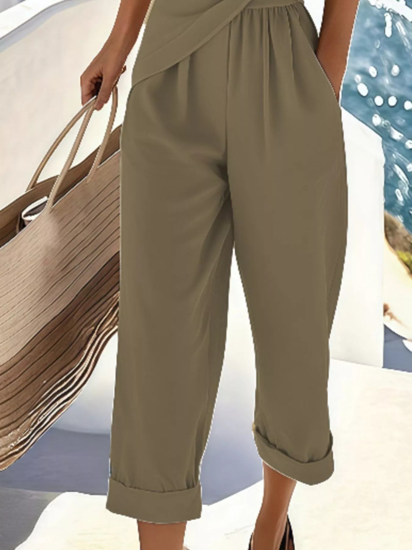Full Size Surplice V-Neck Short Sleeve Top & Pants Set – Plus Size