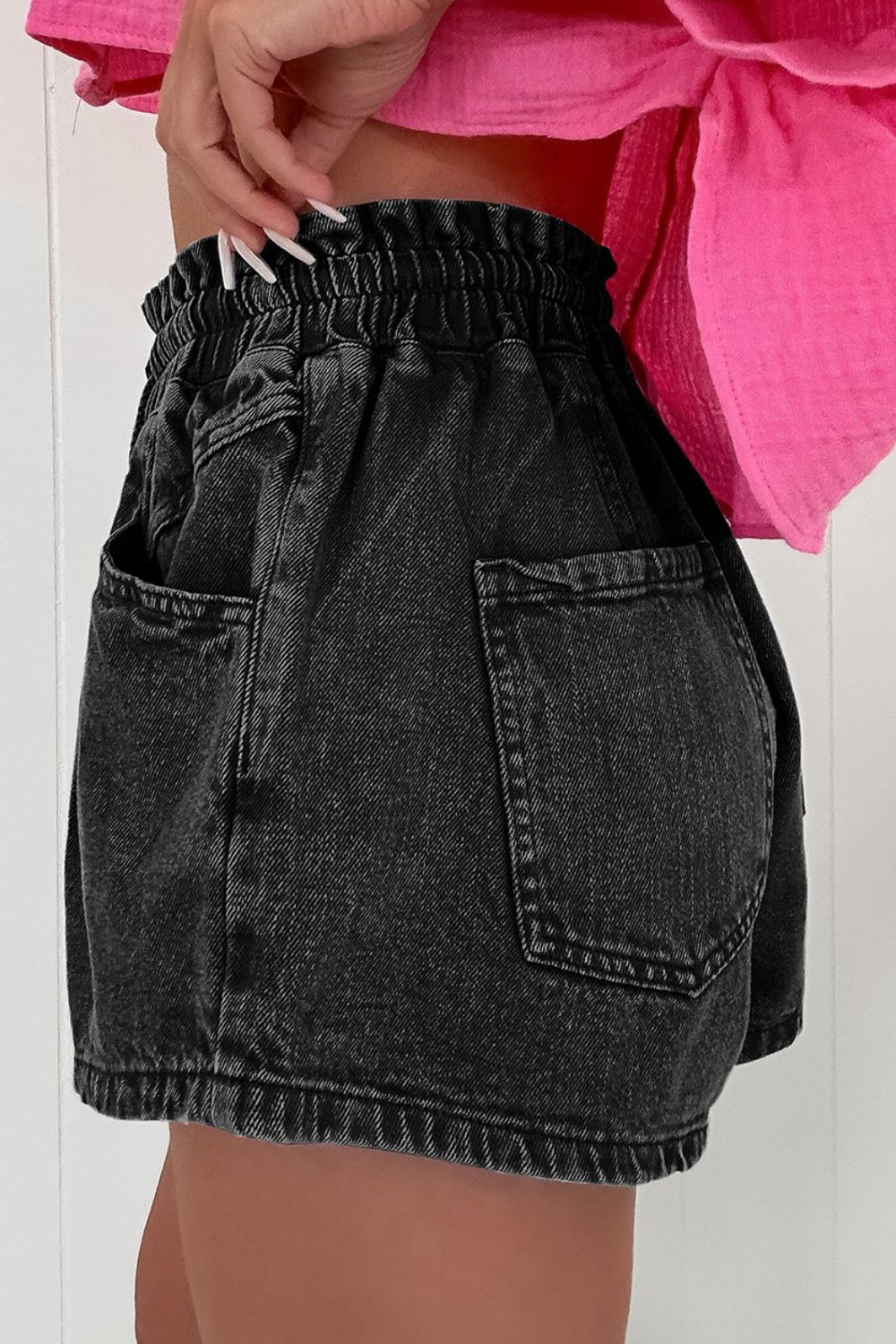 High-Waist Drawstring Denim Shorts - Casual & Chic