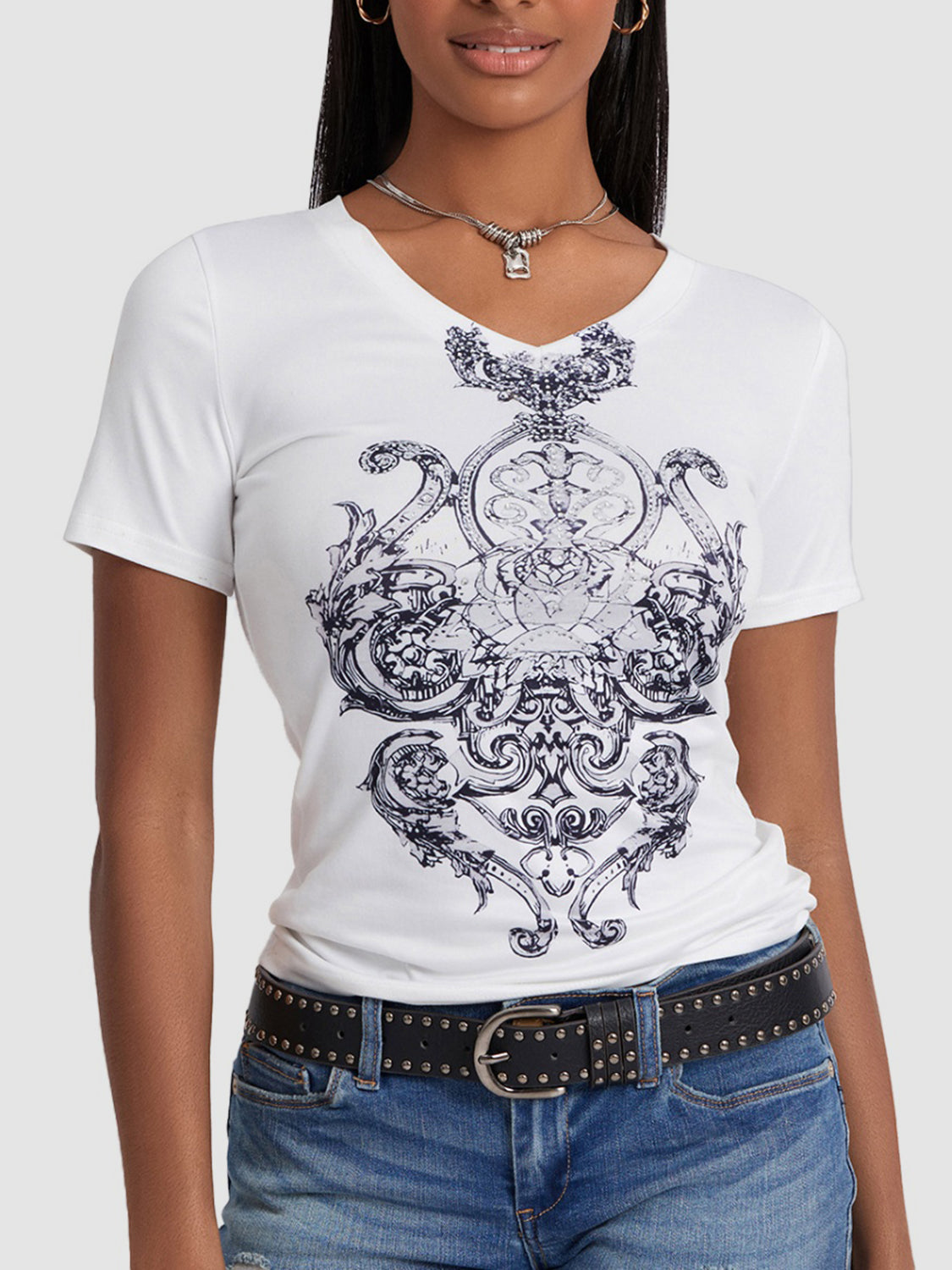 Graphic V-Neck T-Shirt - Stylish & Comfortable