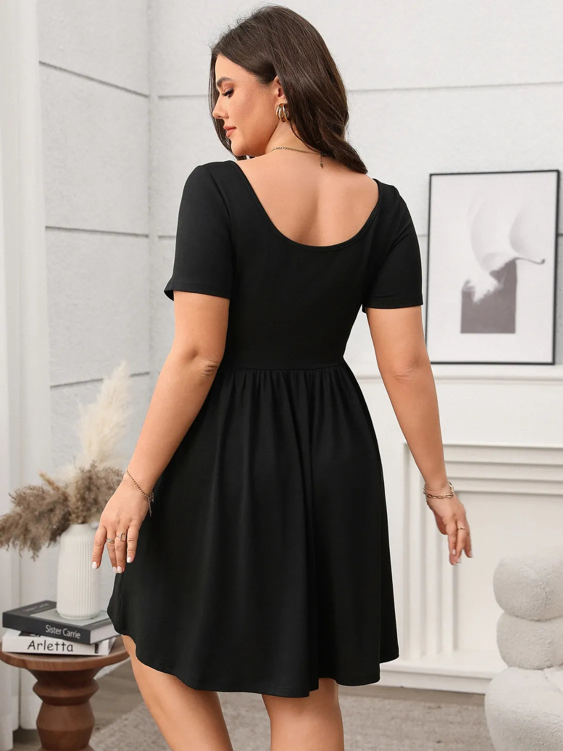 Plus Size Square Neck Short Sleeve Mini Dress – Comfortable & Chic