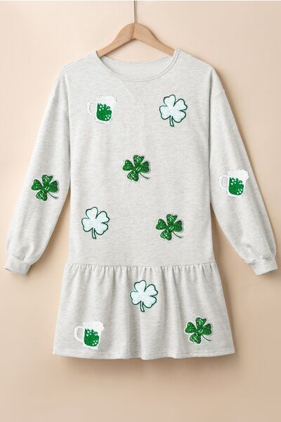 Clover Beer Sequin Ruffle Hem Dress - Festive & Fun
