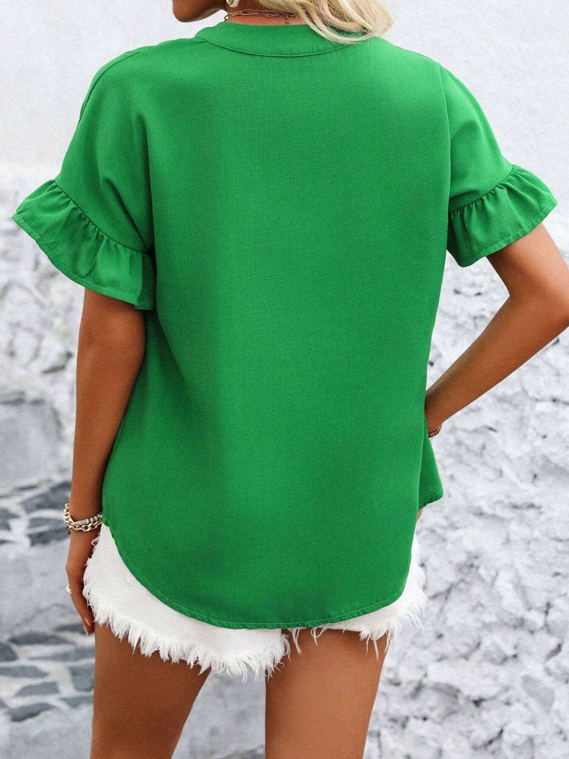Button Down Ruffled Short Sleeve Shirt - Chic & Elegant