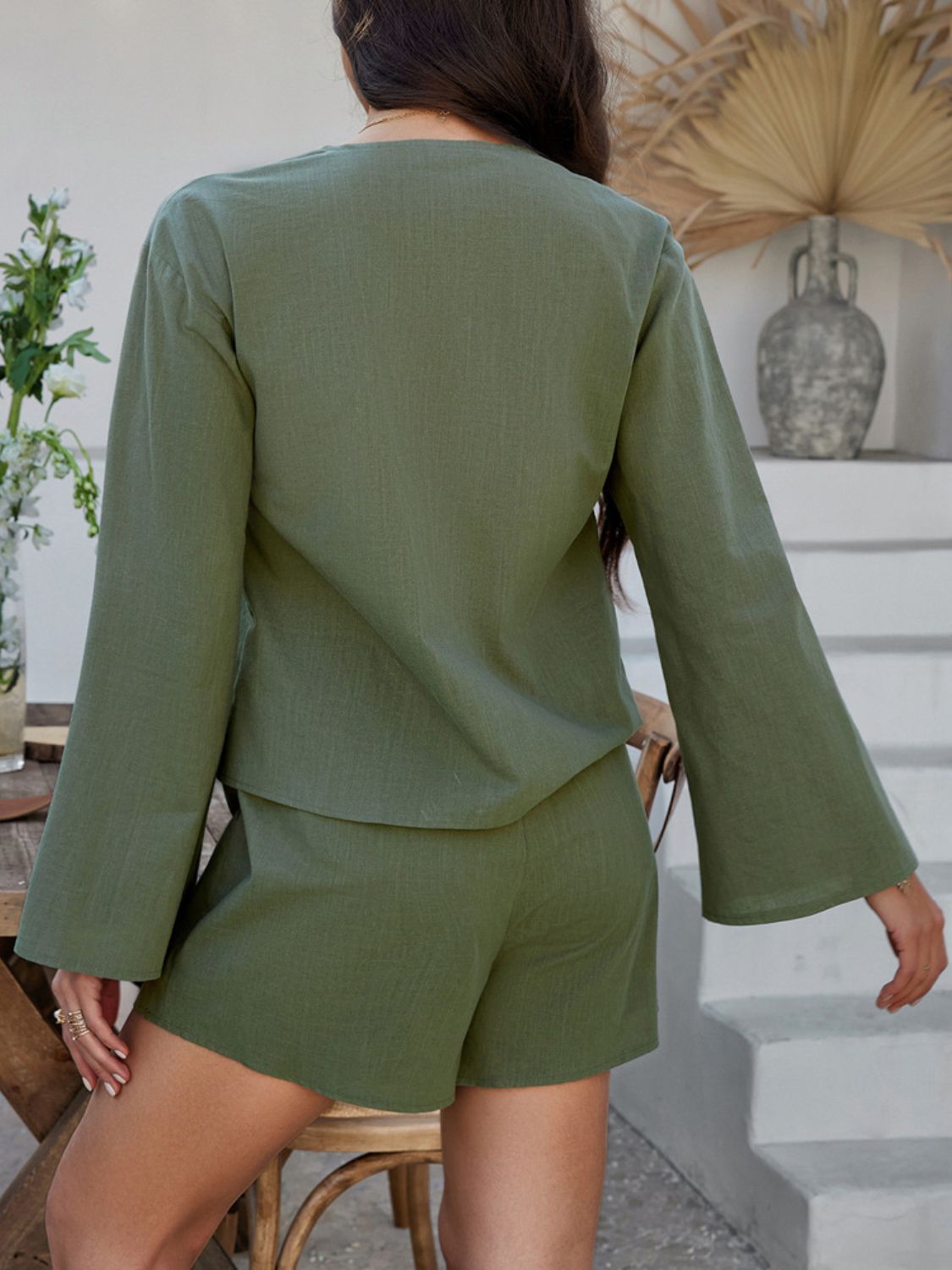 Devine Double Tied V-Neck Top & Shorts Set - Chic & Breathable