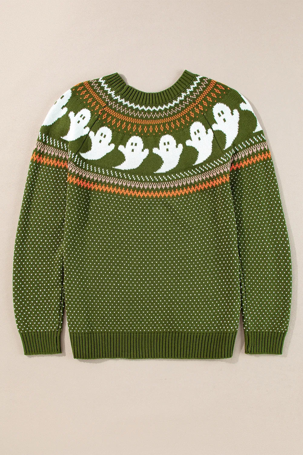 Ghost Print Round Neck Long Sleeve Sweater