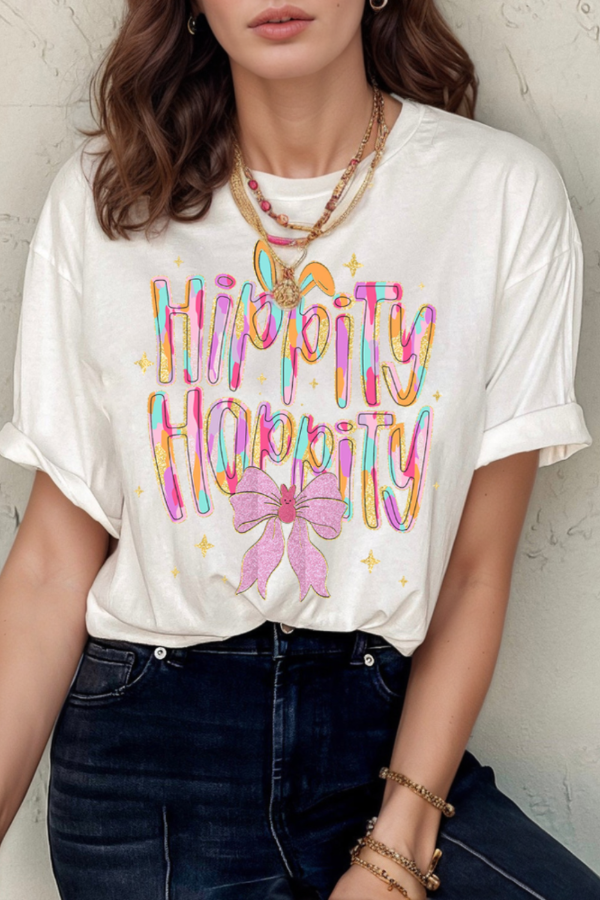 HIPPITY HOPPITY Easter T-Shirt - Fun & Festive Short Sleeve Tee White