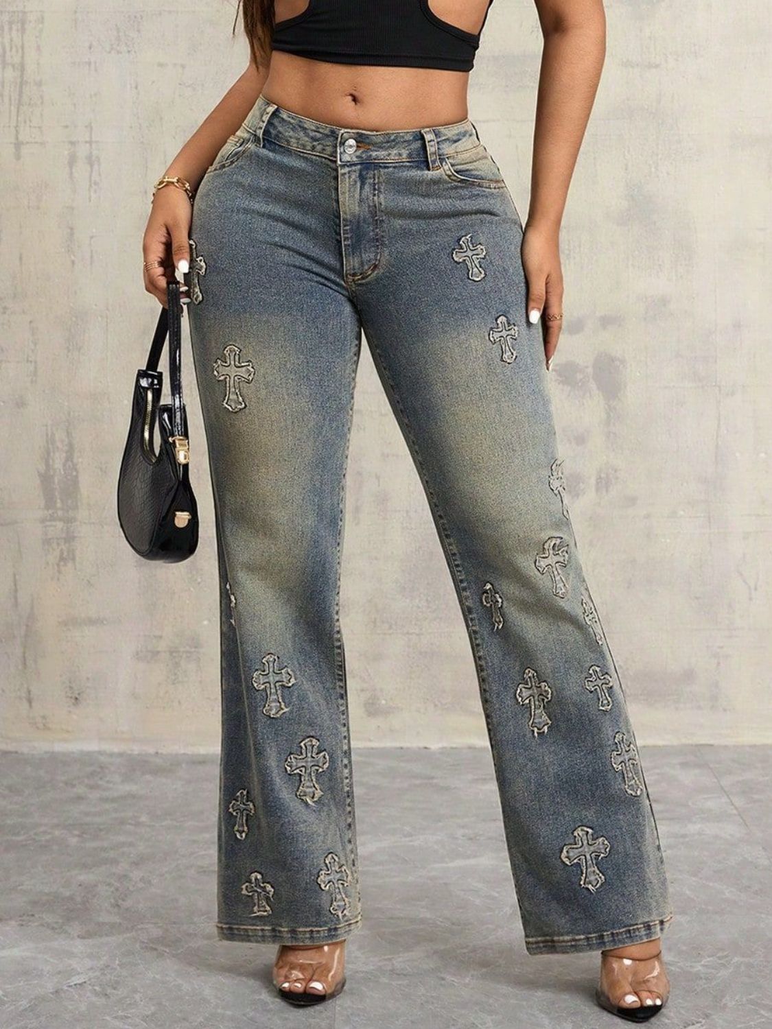 Cross Wide Leg Jeans with Pockets - Trendy & Chic Gray