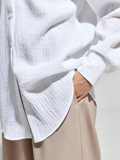 Textured Long Sleeve Collared Shirt - 100% Cotton