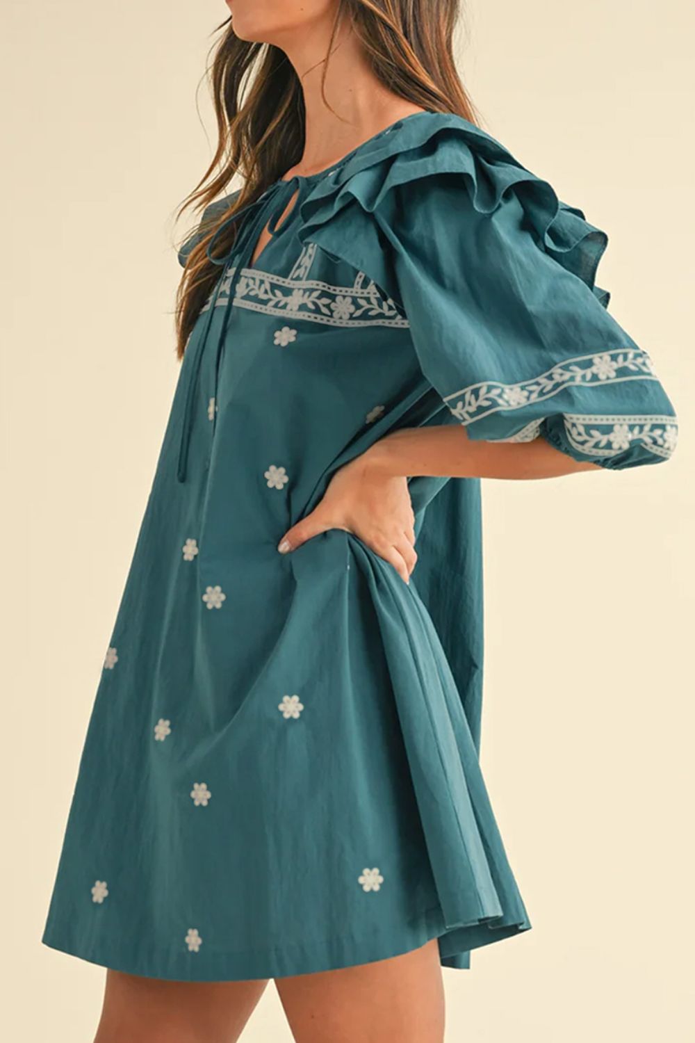 Floral Ruffle Puff Sleeve Mini Dress - Elegant & Chic