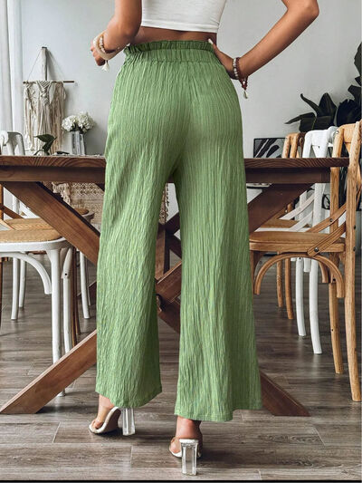 Elastic Waist Wide-Leg Pants with Pockets - Comfy & Chic