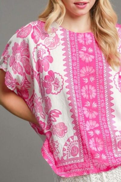 Umgee Floral Border Print Oversized Blouse - Chic & Effortless