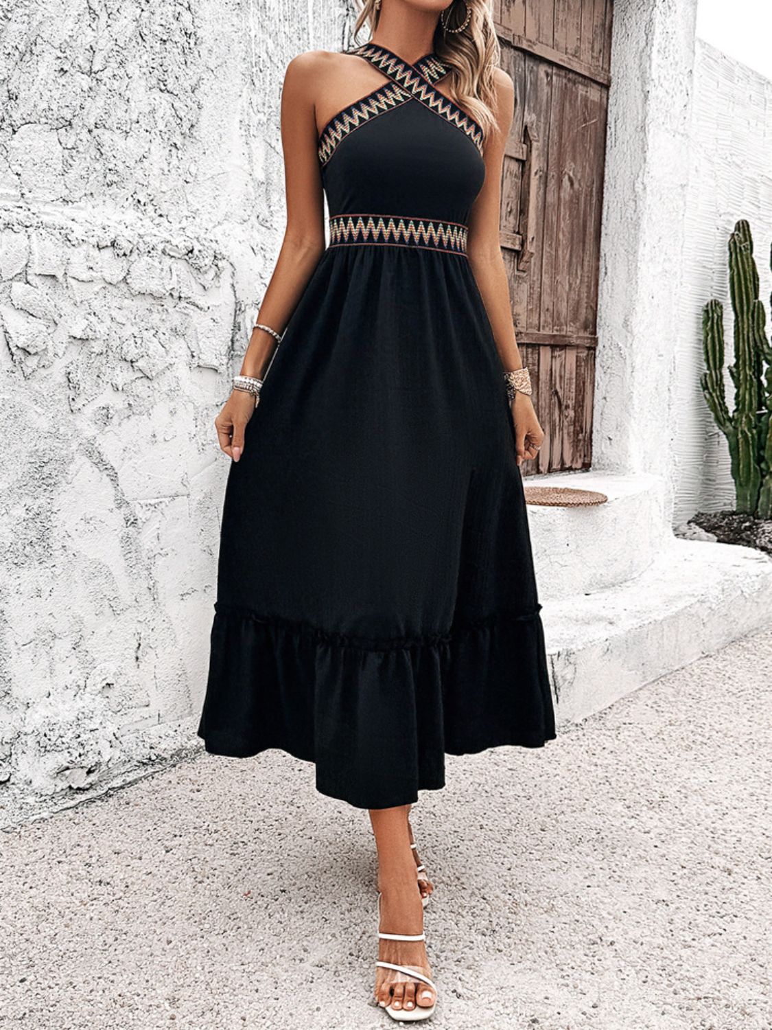 Devine Ruffled Slit Sleeveless Midi Dress - Elegant & Chic