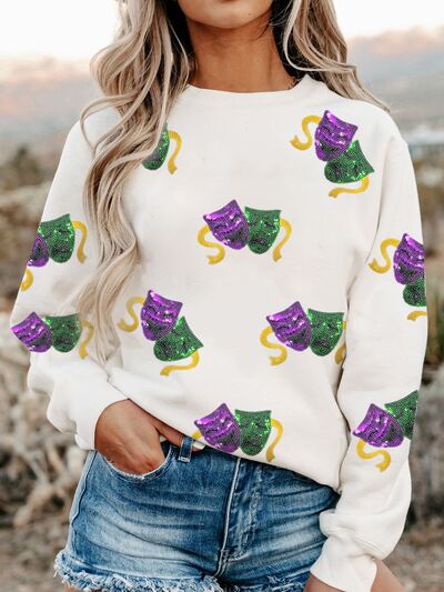 Sequin Round Neck Sweatshirt - Chic & Cozy White