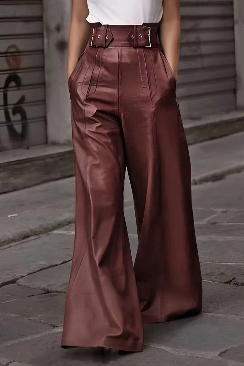 High Waist Wide Flare Pants - Chic & Flattering Fit Burgundy