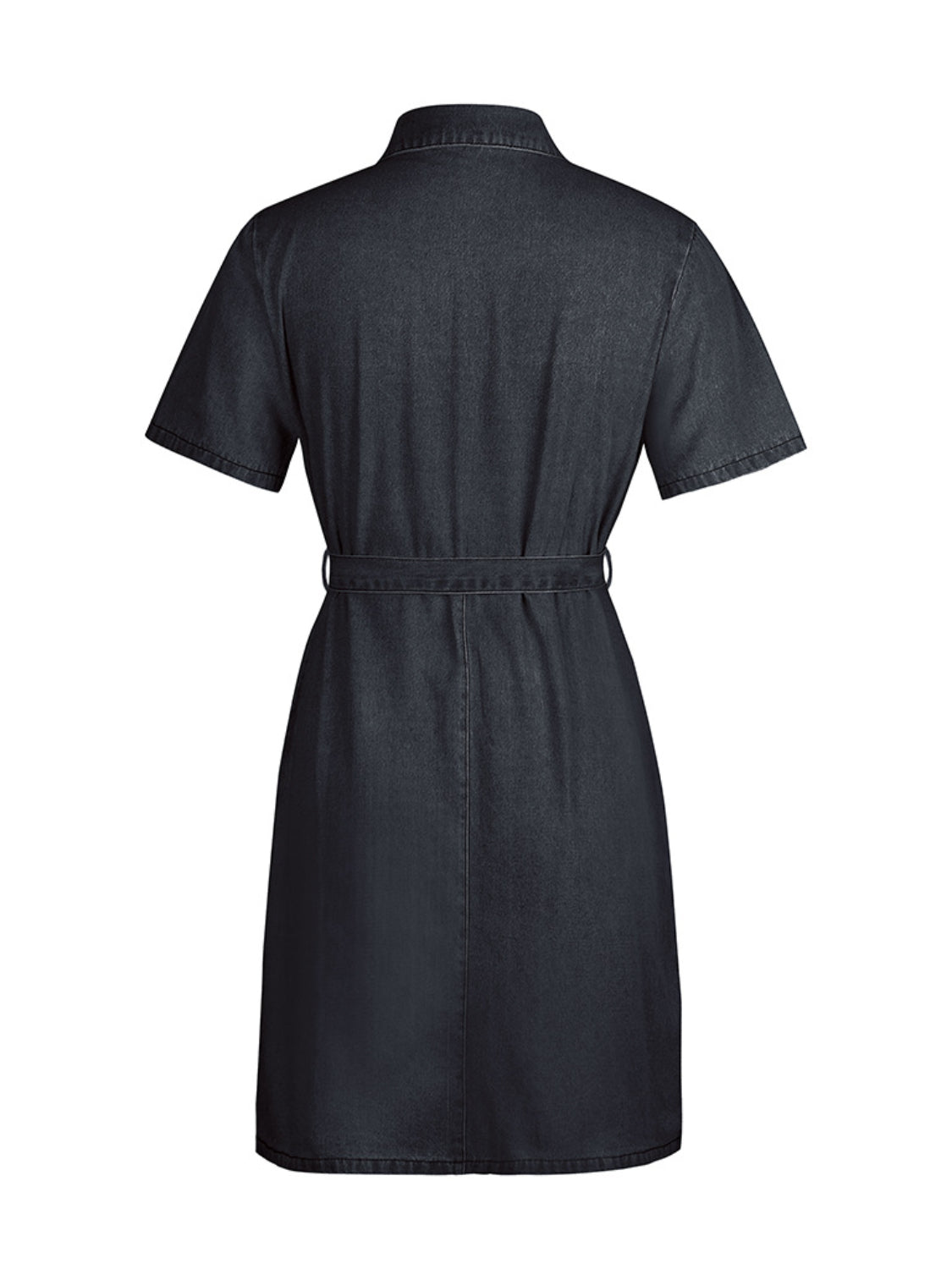Zip Front Short Sleeve Denim Dress - Stylish & Functional