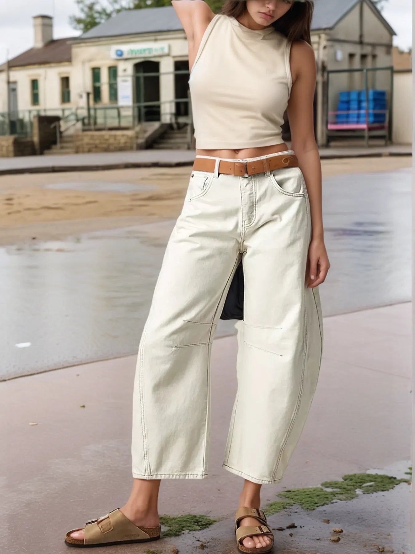 Wide Leg Relaxed Fit Jeans – High Comfort Cotton Blend Denim White