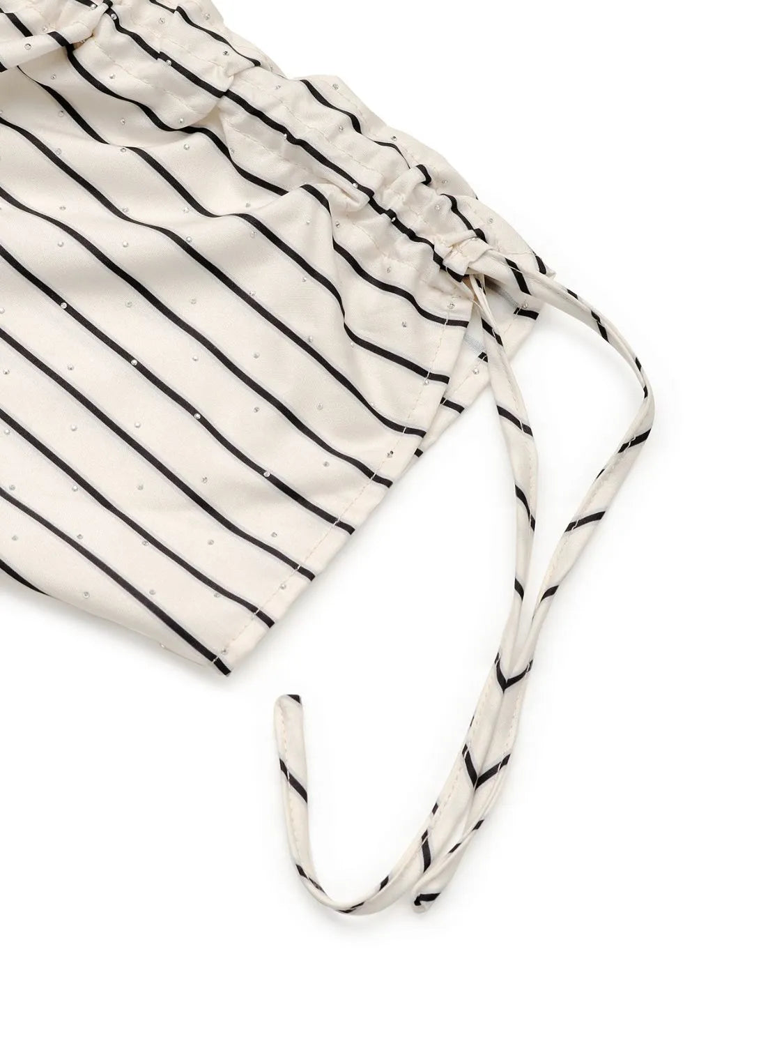 Striped Half Sleeve Blouse with Drawstring & Button Detail