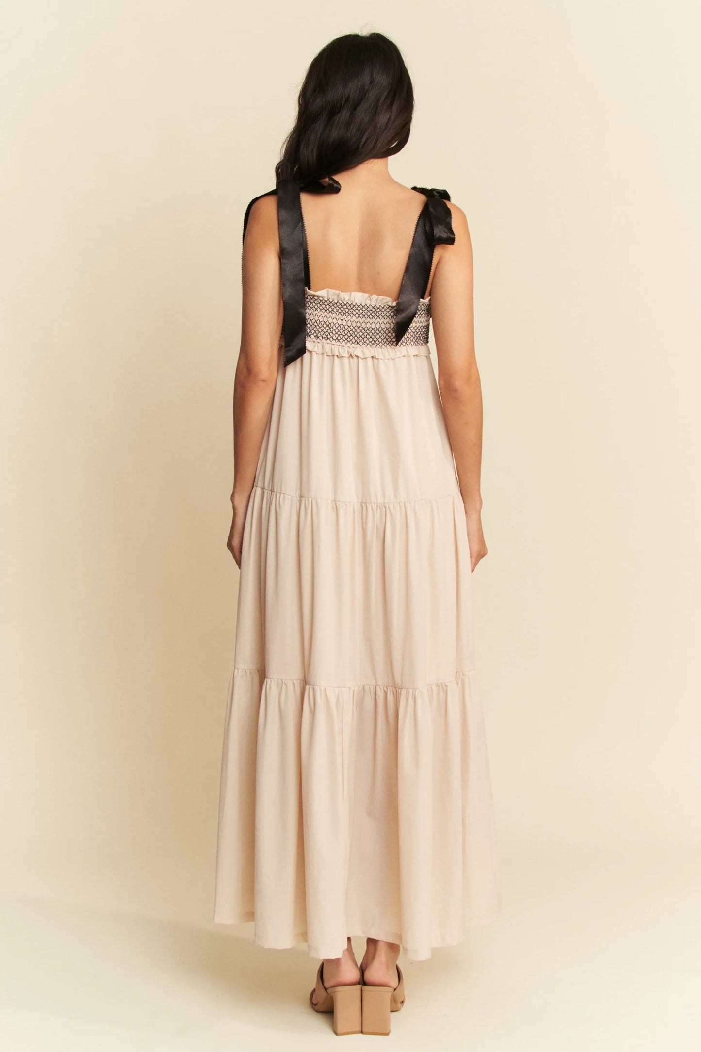 Davi & Dani Multi-Contrast Maxi Dress with Smocked Bodice