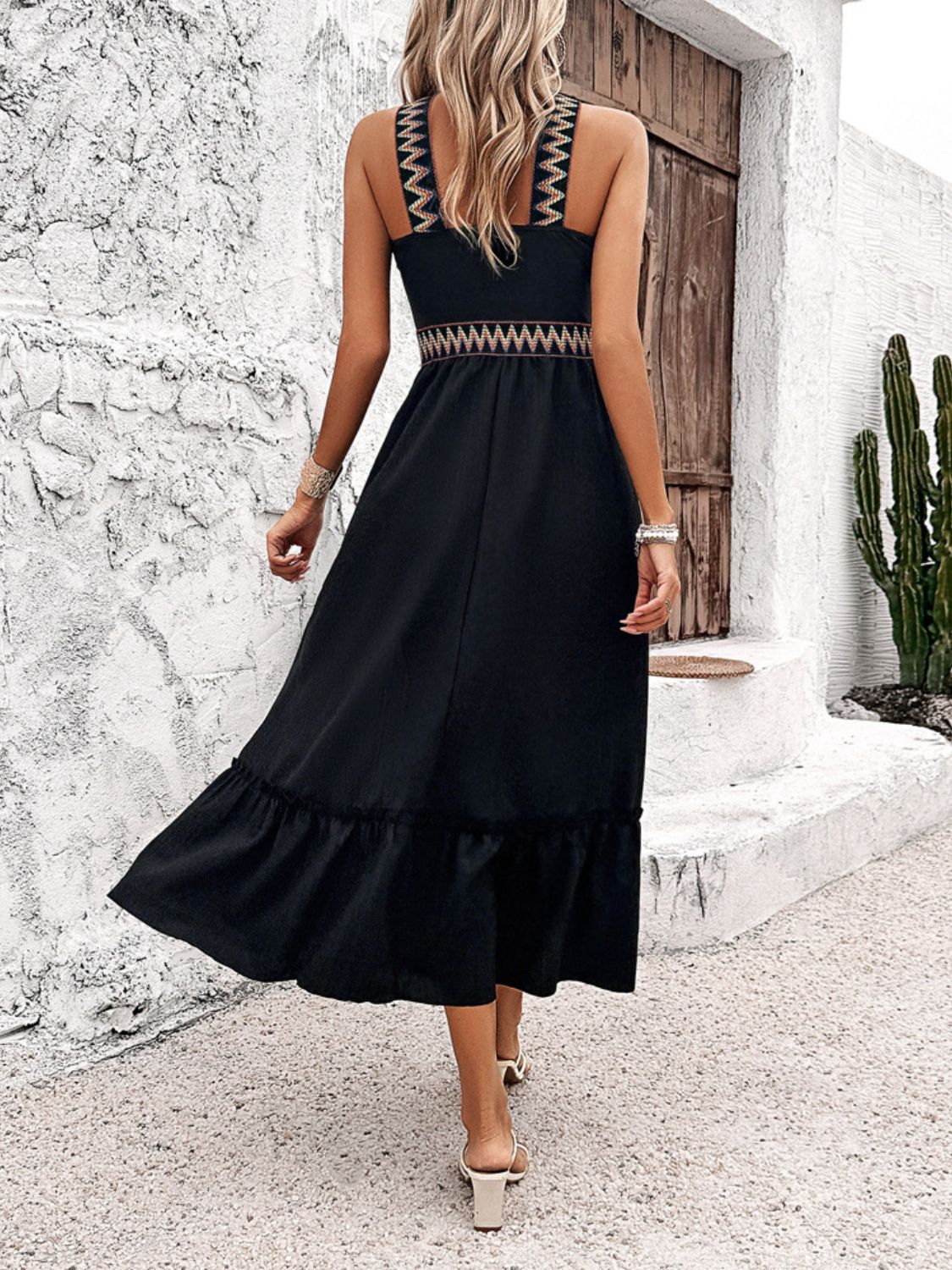 Devine Ruffled Slit Sleeveless Midi Dress - Elegant & Chic