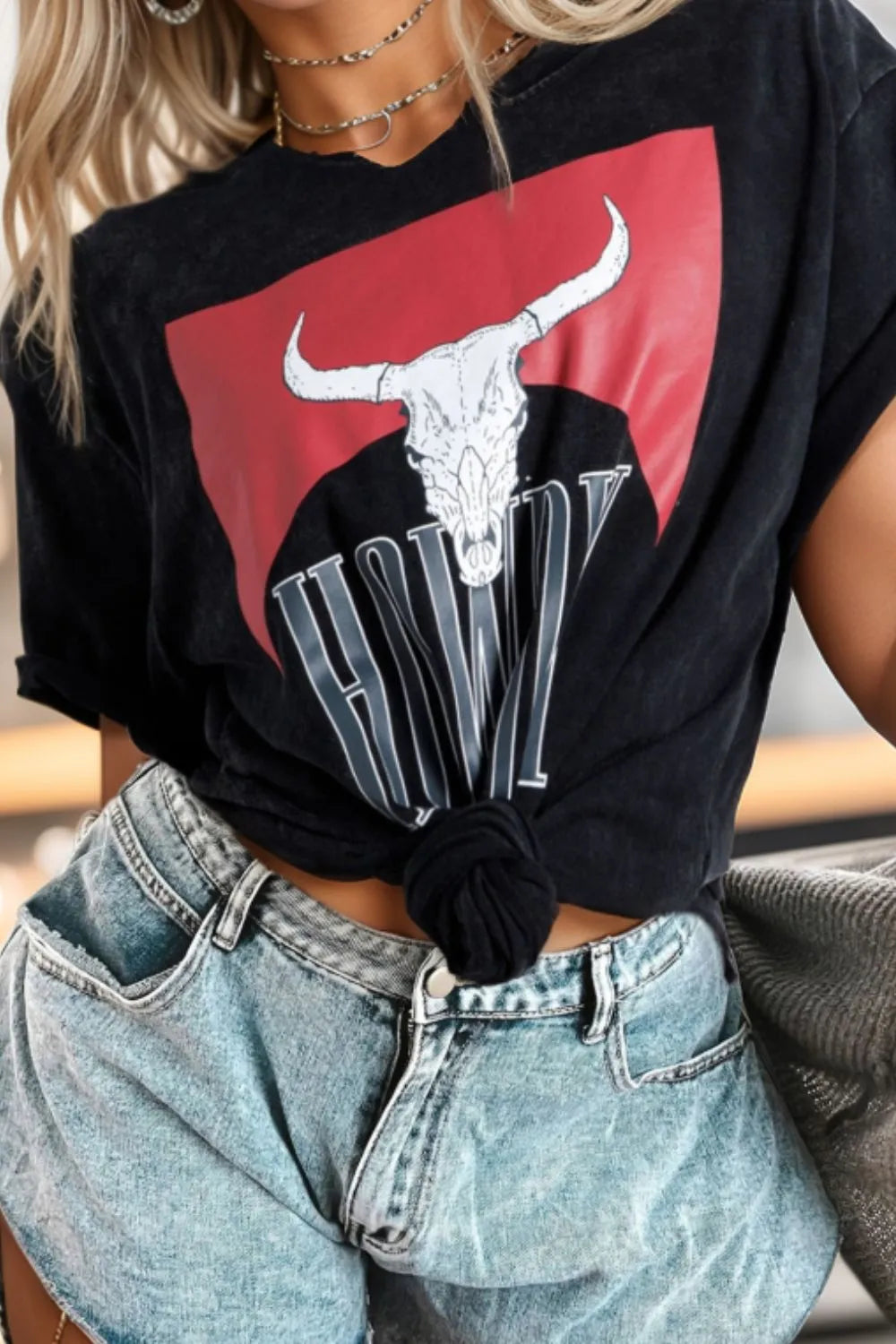 Western HOWDY Steer Head Print Loose Fit Tee