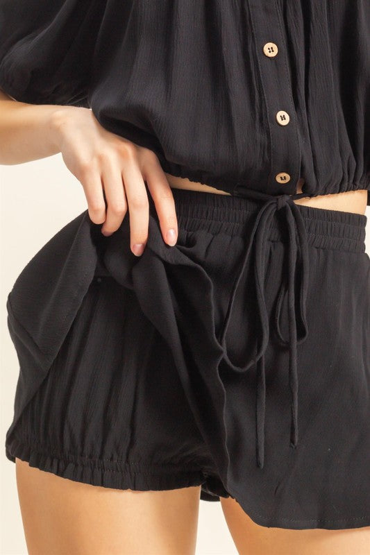 Drawstring Hem Short Sleeve Top & Skort Set - Chic & Trendy