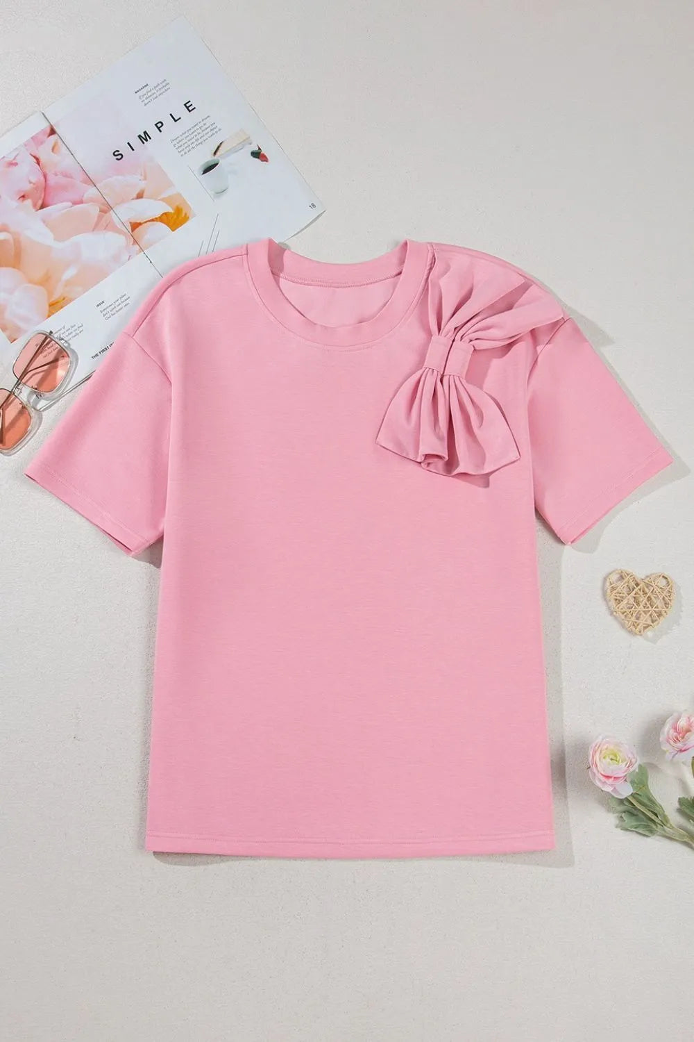 Comfortable Bow Round Neck Short Sleeve T-Shirt
