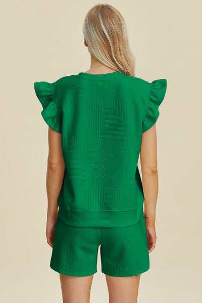 Textured Ruffle Sleeve Top & Shorts Set - Chic & Comfy
