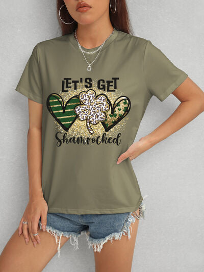 Comfortable Lucky Clover Round Neck Short Sleeve Tee