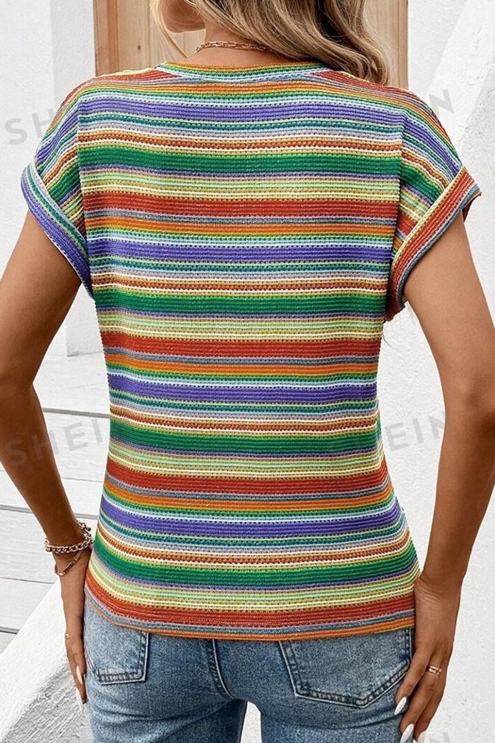 Multicolour Striped Twist Hem Cap Sleeve Top - Chic & Trendy