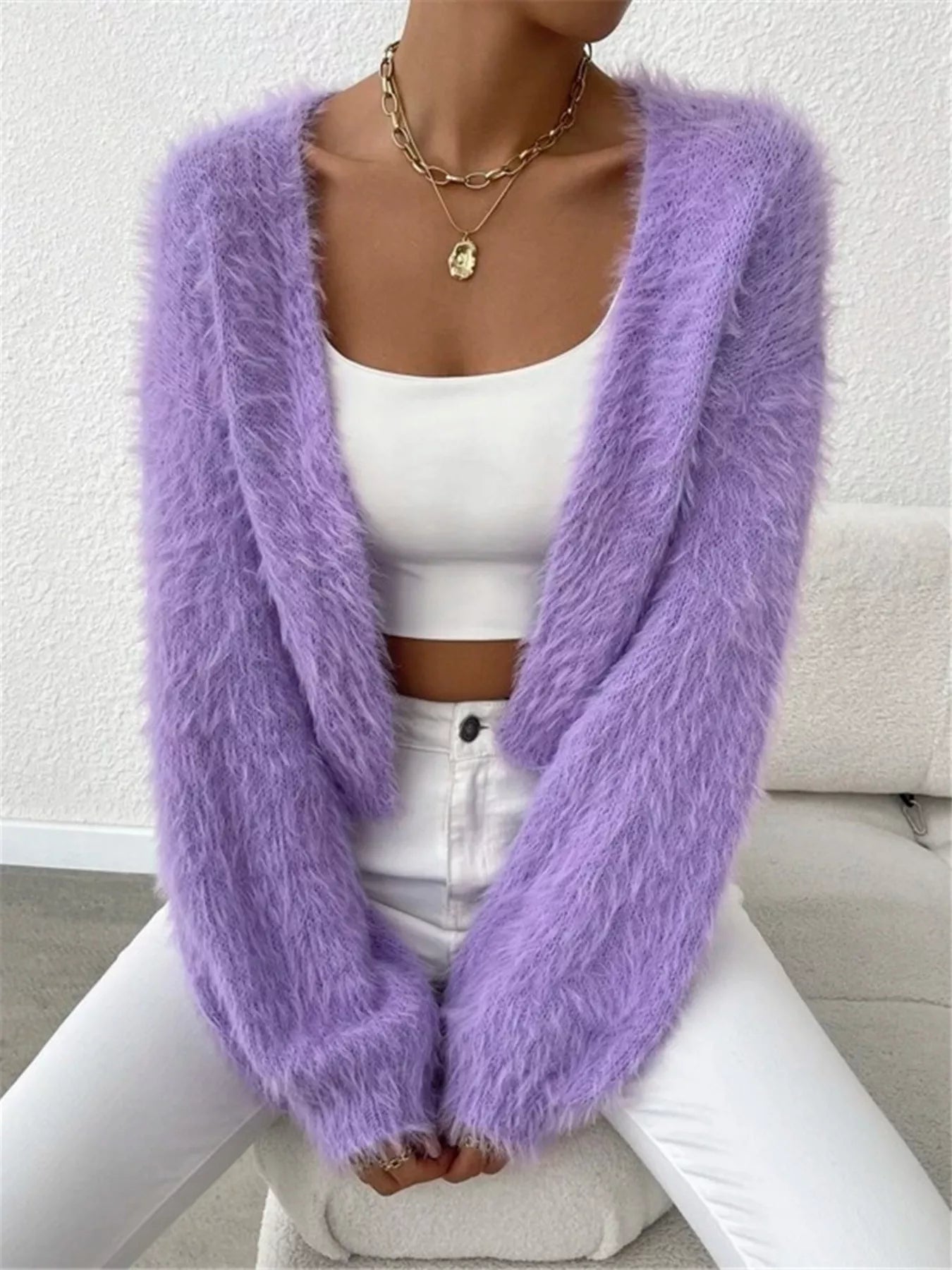 Classic Open Front Long Sleeve Cardigan