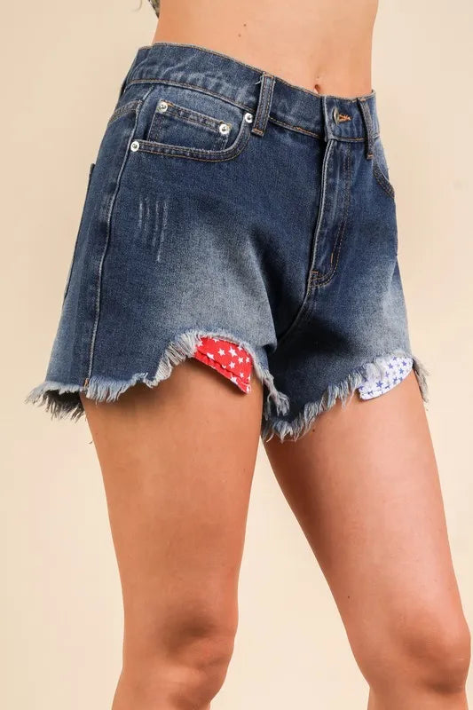 VERY J Raw Hem Contrast-Washed Denim Shorts - Vintage & Edgy