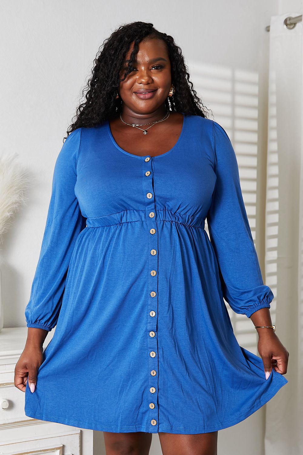 Double Take Scoop Neck Empire Waist Magic Dress - Full Size Royal Blue