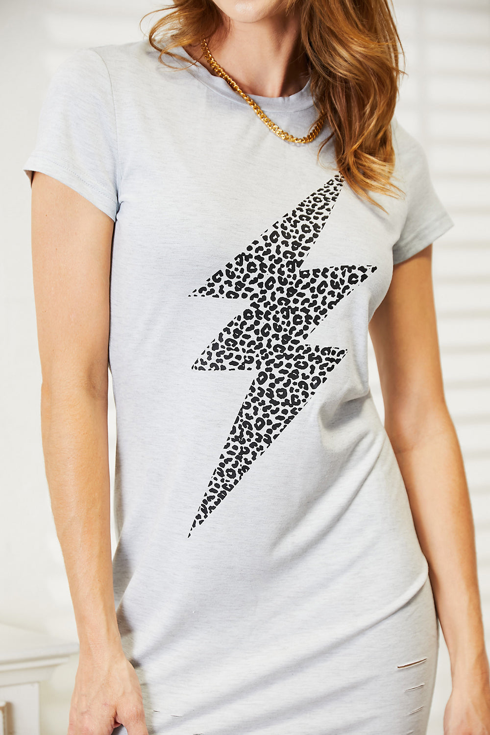 Double Take Leopard Lightning Graphic Tee Mini Dress