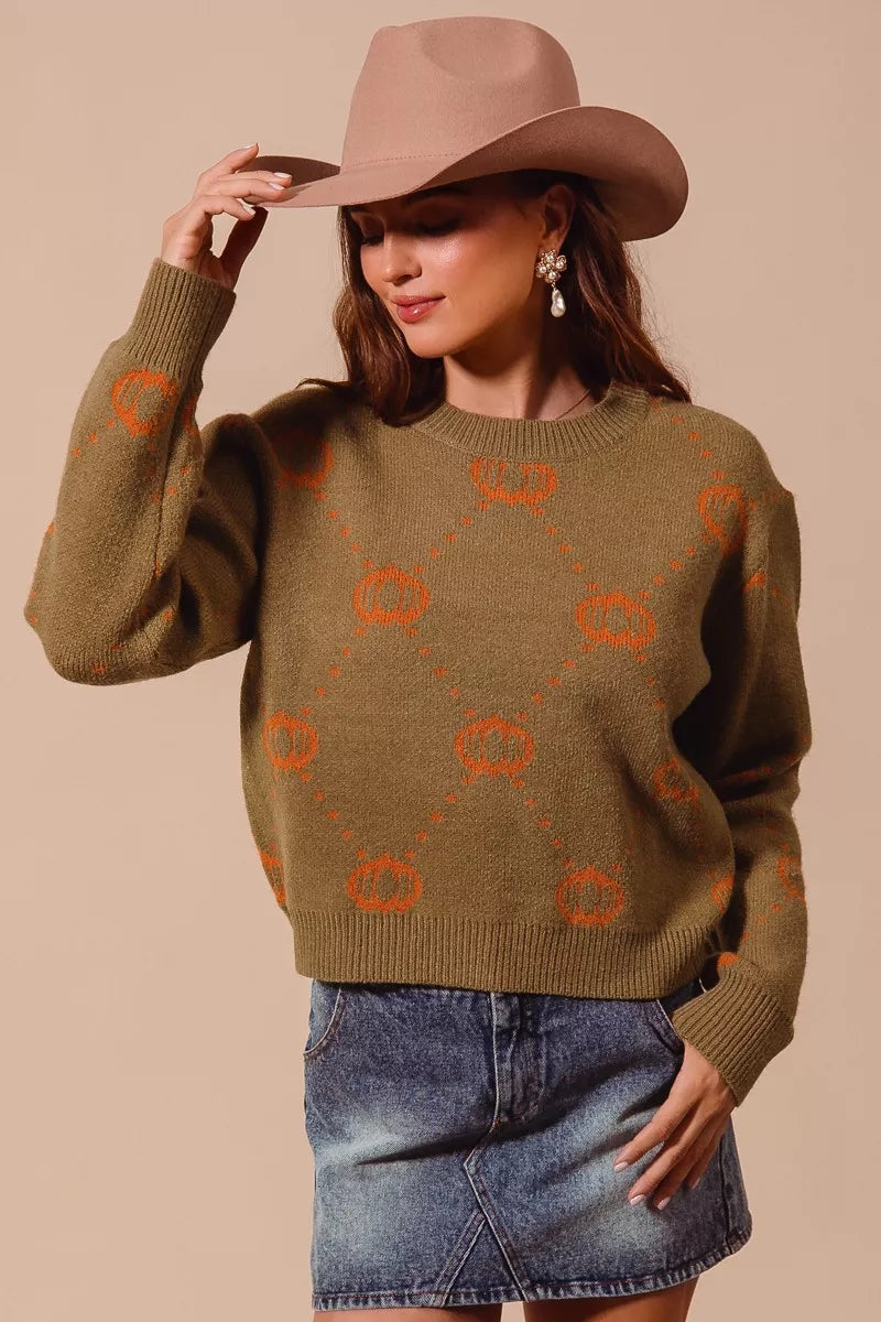 SO ME Pumpkin Rhombus Oversized Festive Sweater for Halloween & Thanksgiving