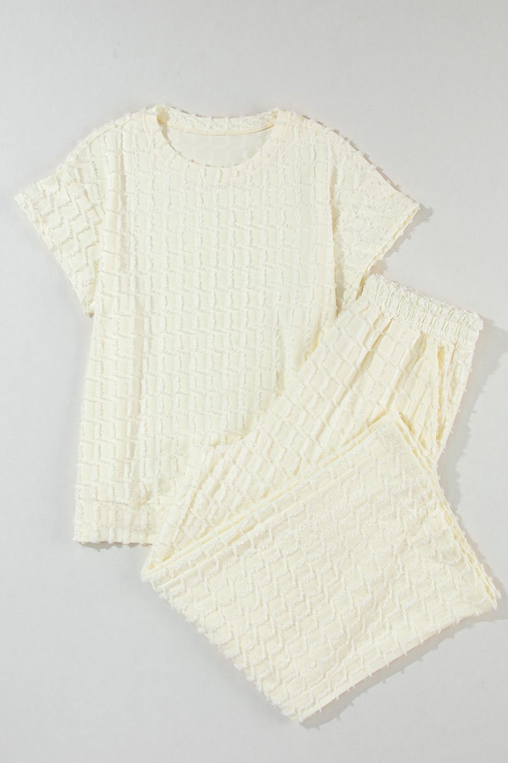 Textured Round Neck Top and Pants Set - Chic & Effortless