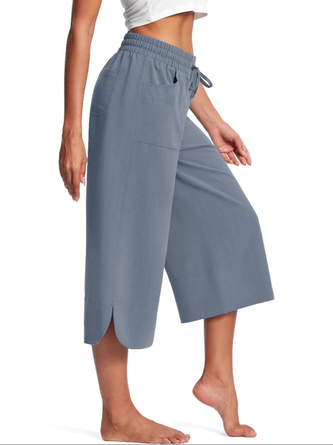Cross Wide Leg Jeans with Pockets & Drawstring - Plus Size Available