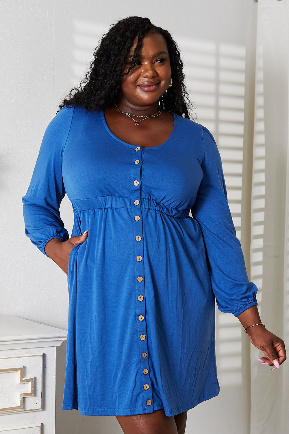 Double Take Scoop Neck Empire Waist Magic Dress - Full Size