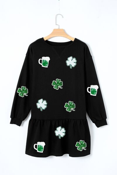 Clover Beer Sequin Ruffle Hem Dress - Festive & Fun