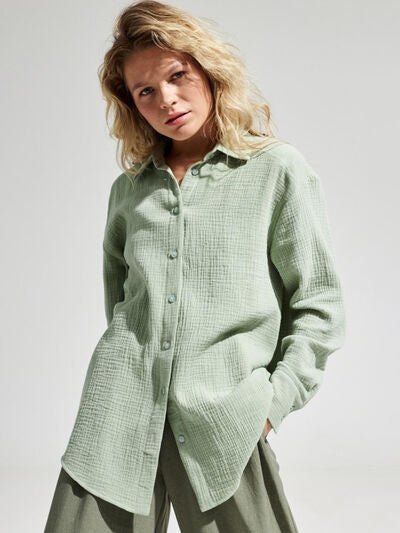 Textured Long Sleeve Collared Shirt - 100% Cotton