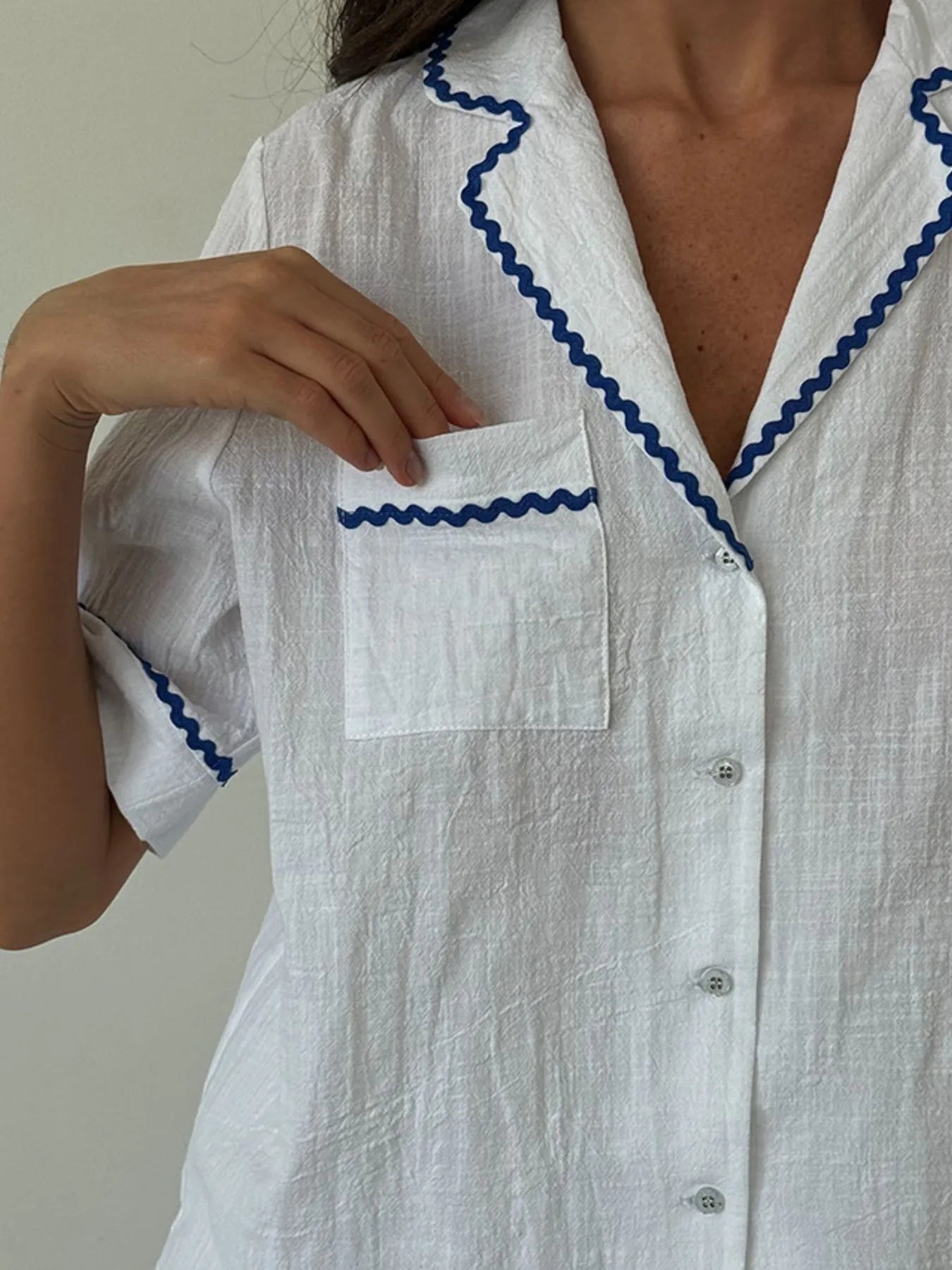 Button-Up Cotton Lounge Set with Half Sleeves & Shorts