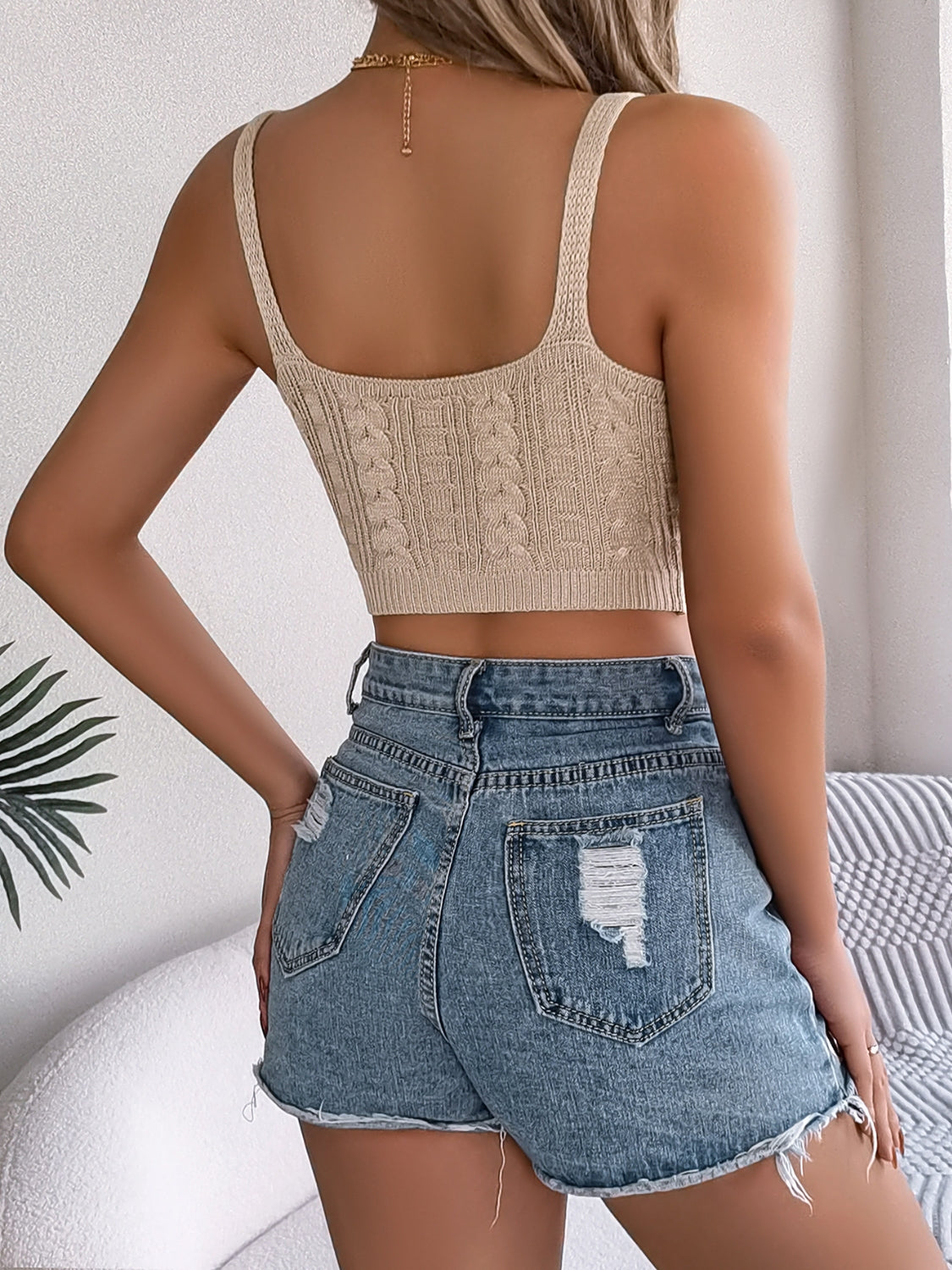 Cable-Knit Short Cami - Chic & Versatile Knitwear