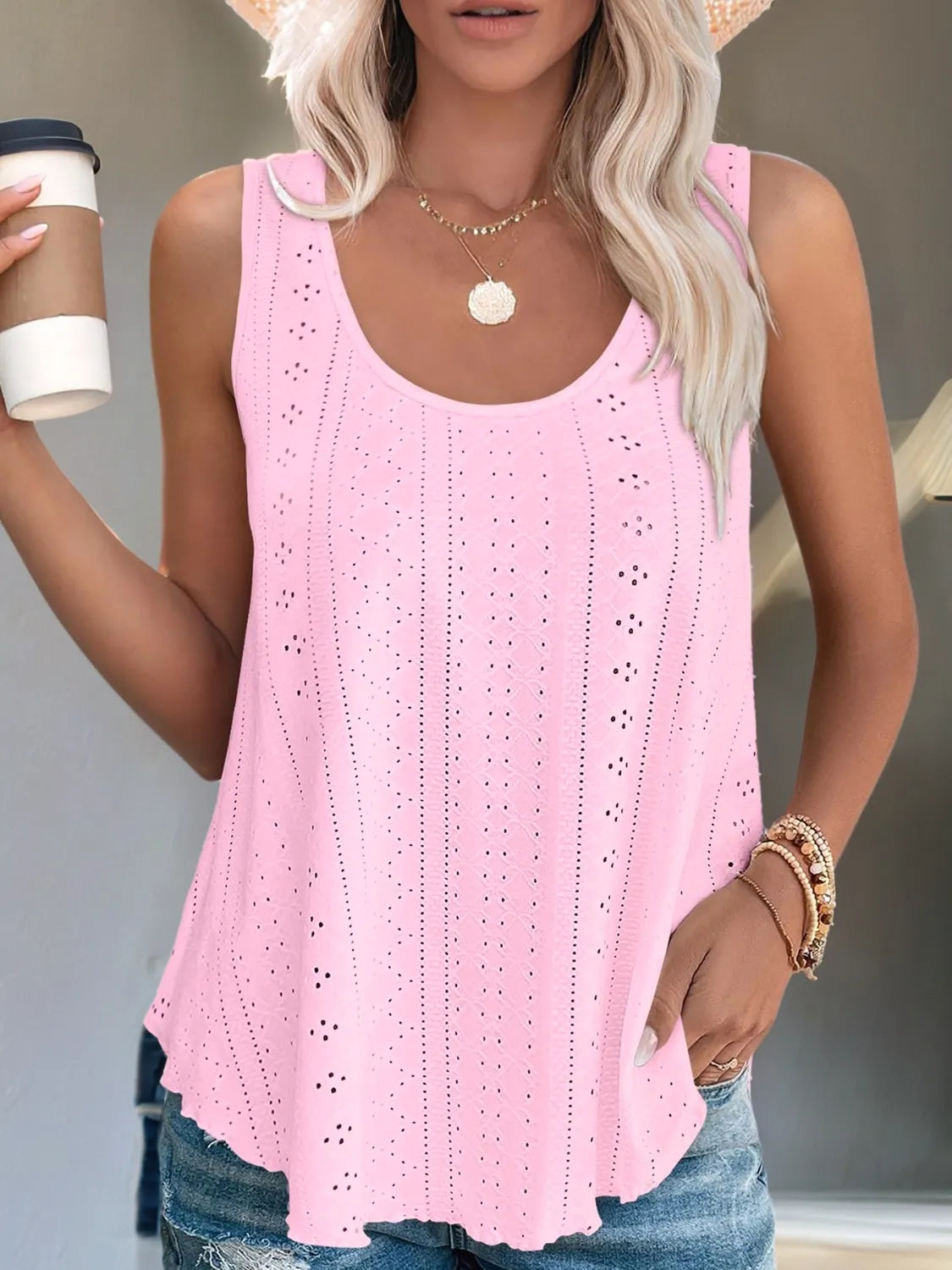 Eyelet Scoop Neck Tank – Lightweight Summer Staple